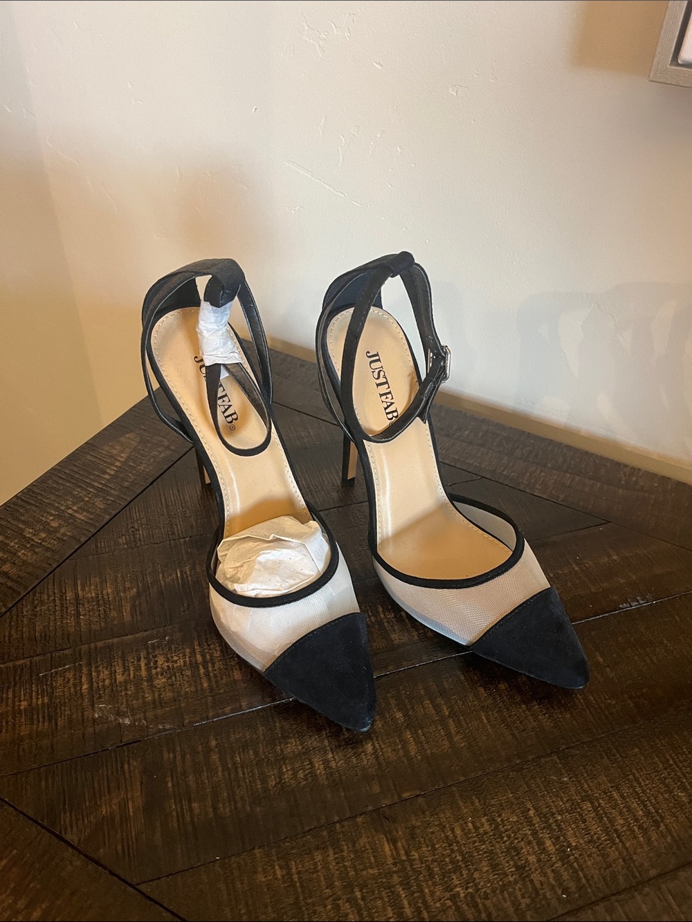 JustFab Black Pointed Toe Ankle Strap Heels